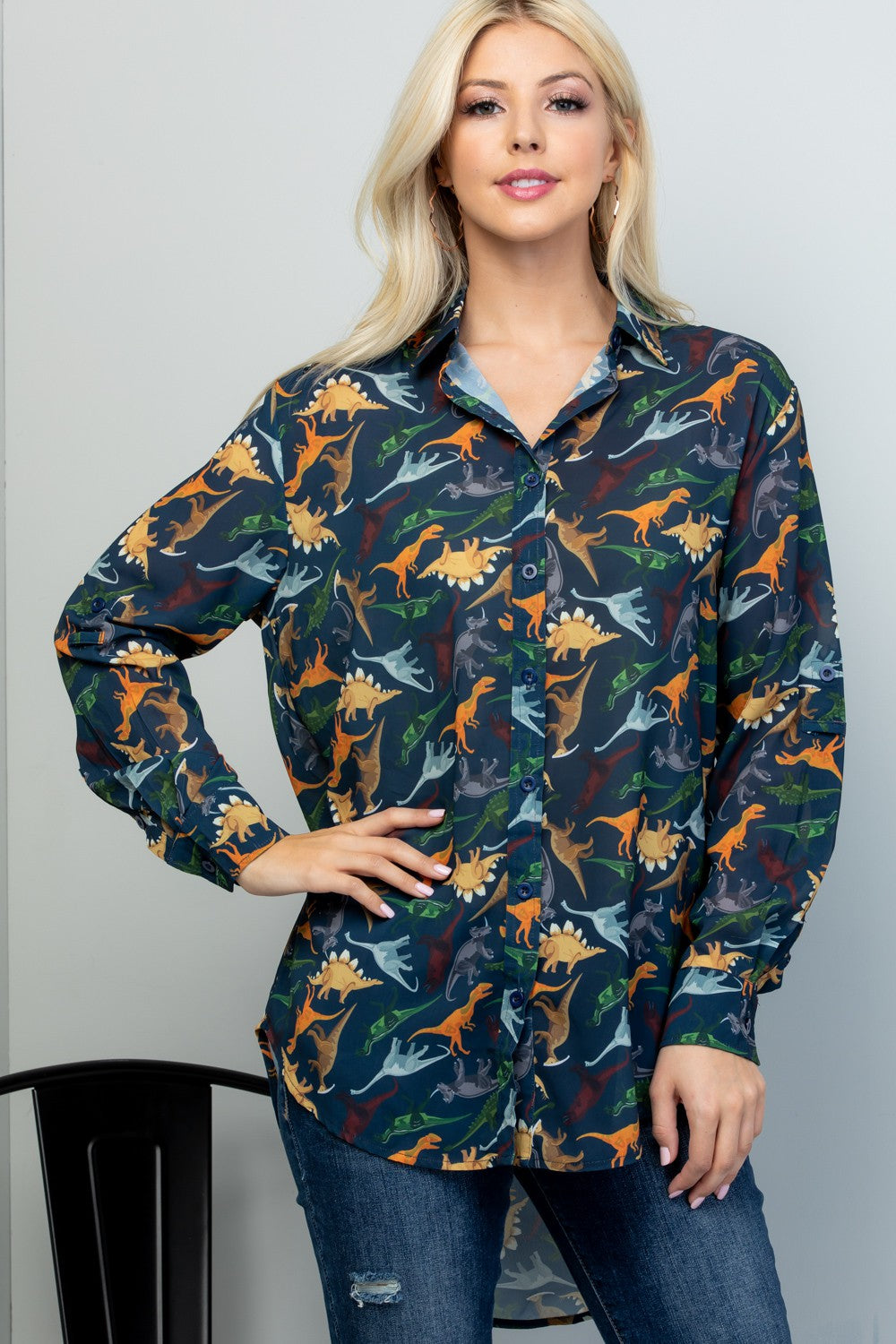 Dino Print High Low Shirt