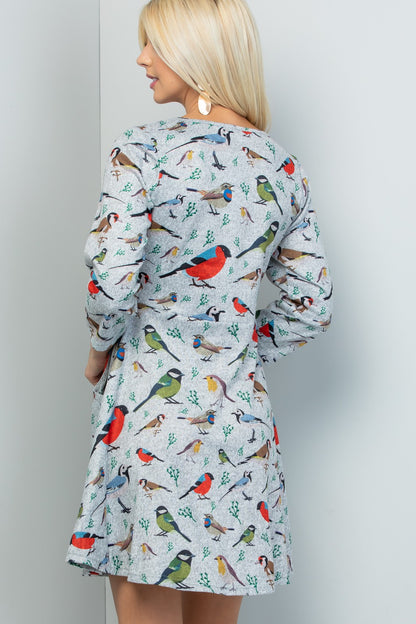 Bird Print Sweater Dress