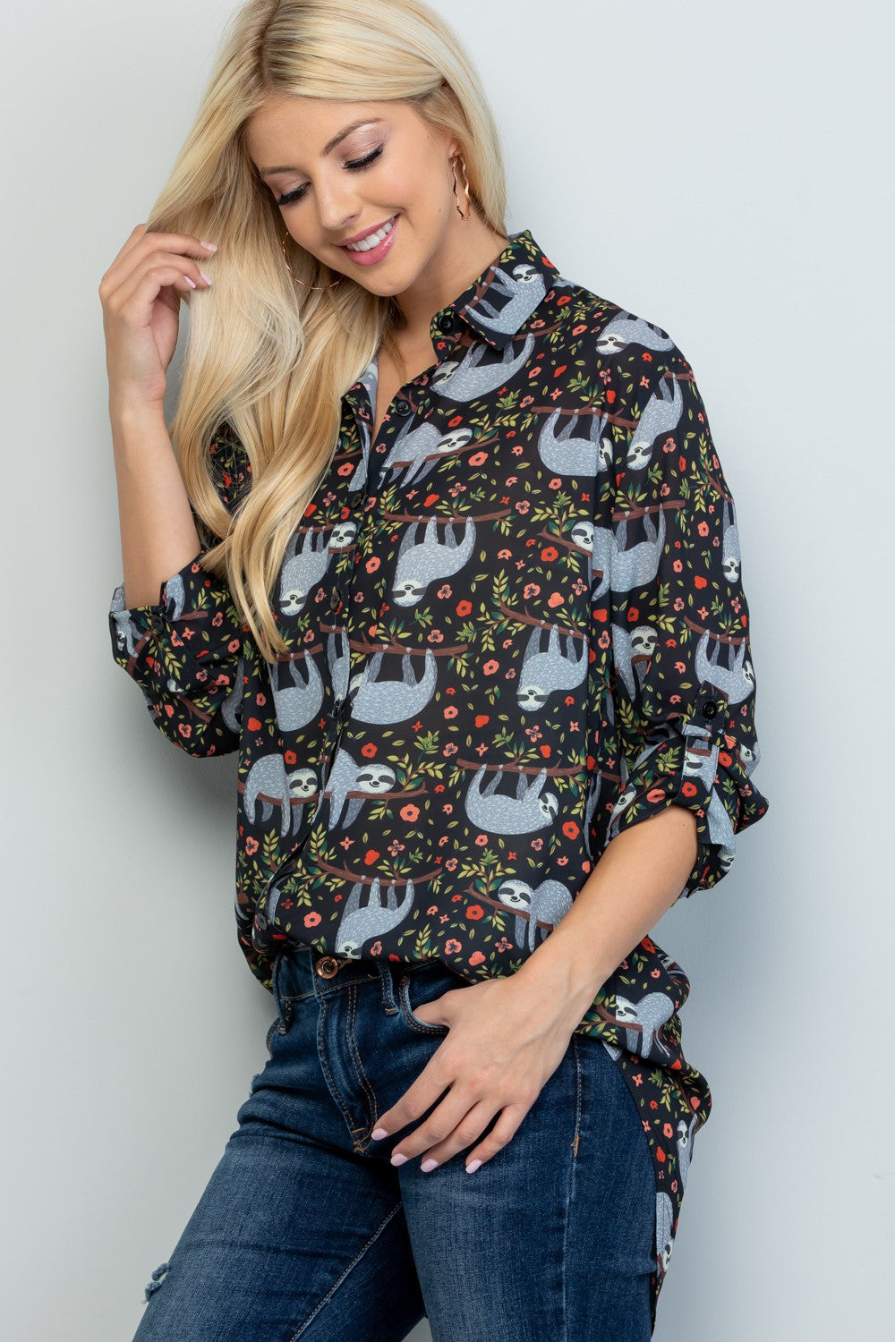 Sloth Print High Low Shirt