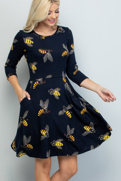 Bee Print Sweater Dress