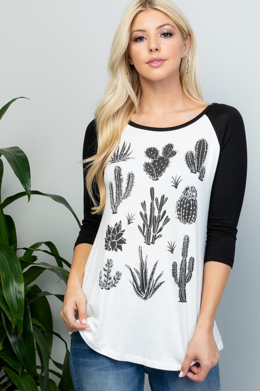 Cactus Print Raglan Shirt