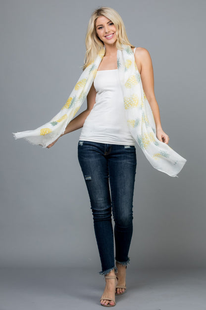 Pineapple Print Scarf in White