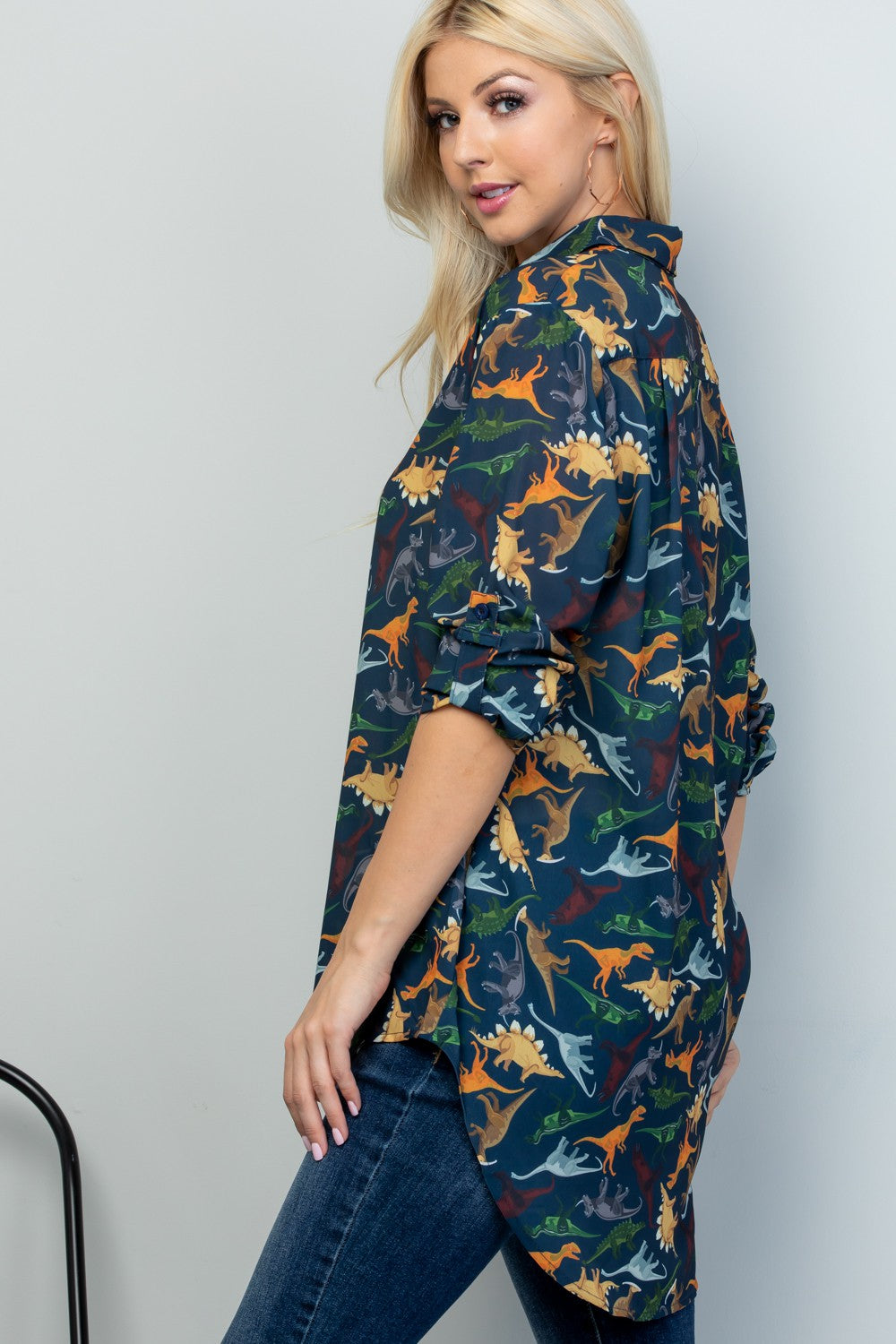 Dino Print High Low Shirt