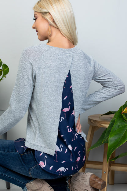 Flamingo Print Sweater Top