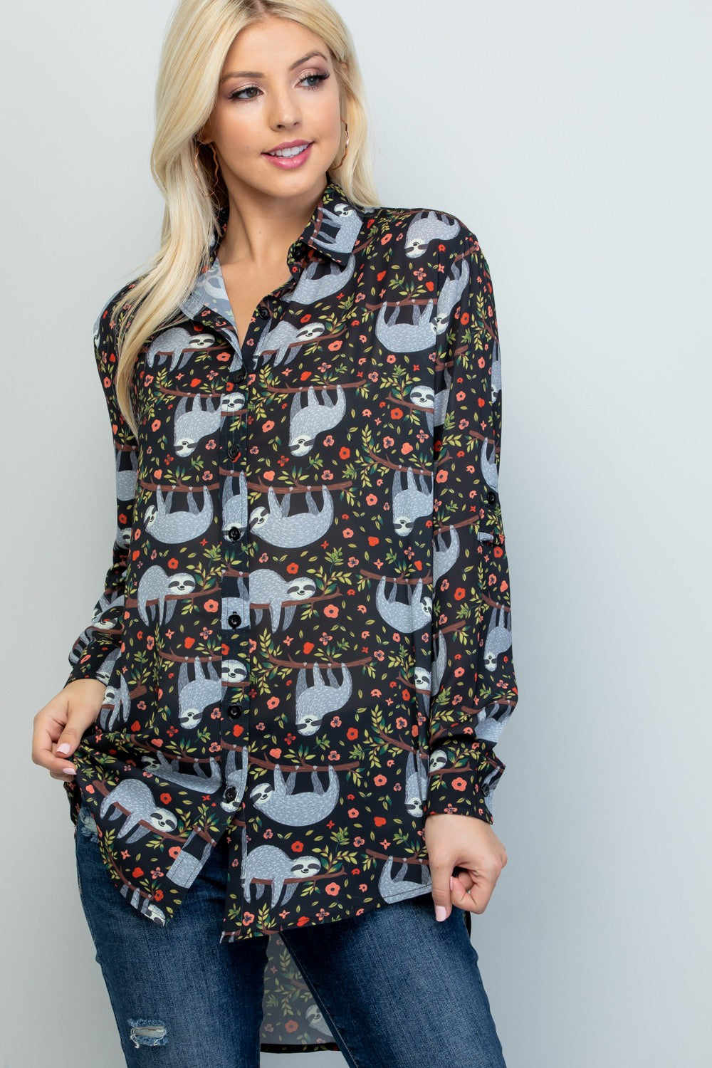 Sloth Print High Low Shirt