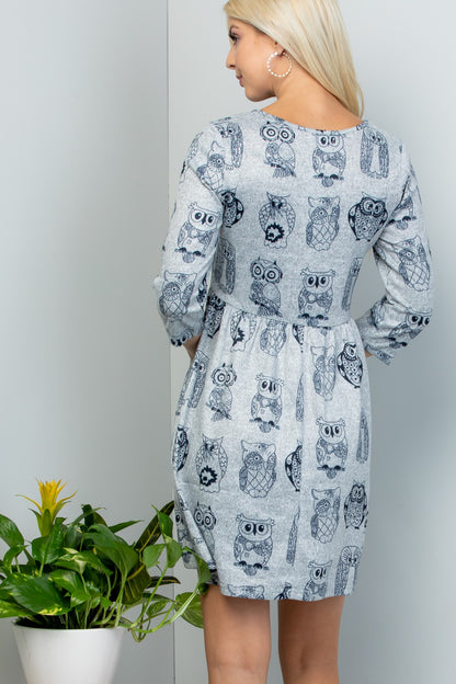 Owl Print Sweater Dress