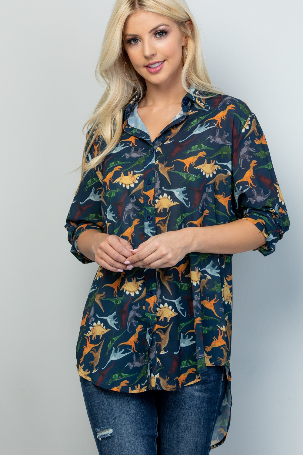 Dino Print High Low Shirt