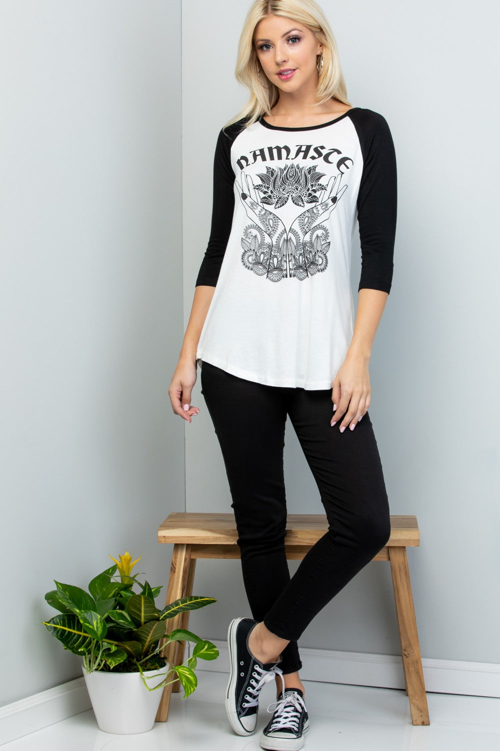 Namaste With Lotus Raglan Shirt