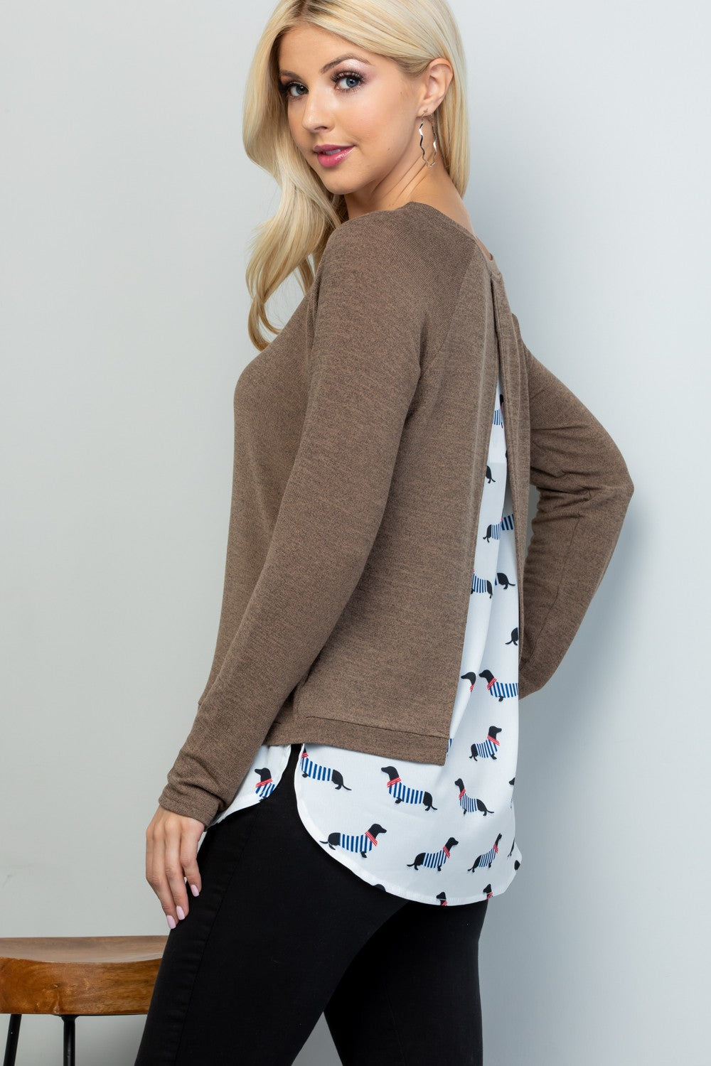 French Dog Print Sweater Top