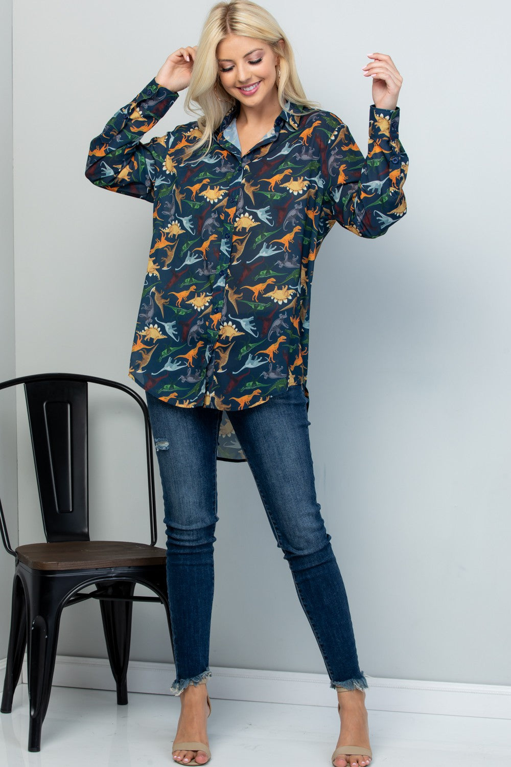 Dino Print High Low Shirt