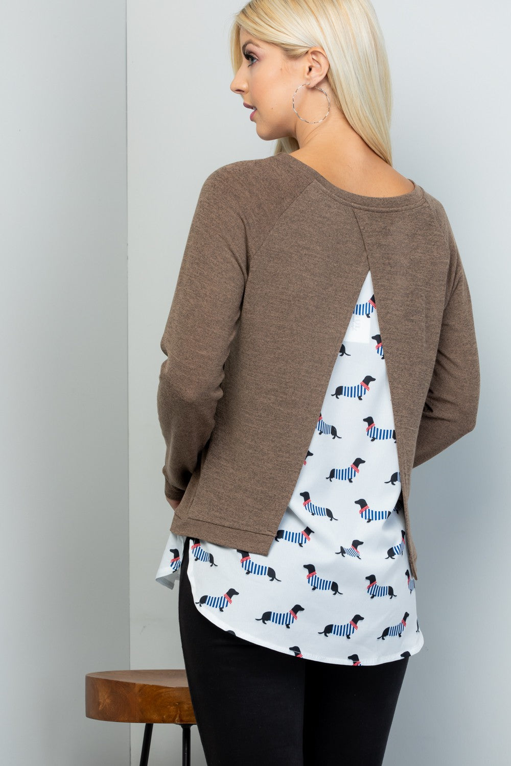 French Dog Print Sweater Top