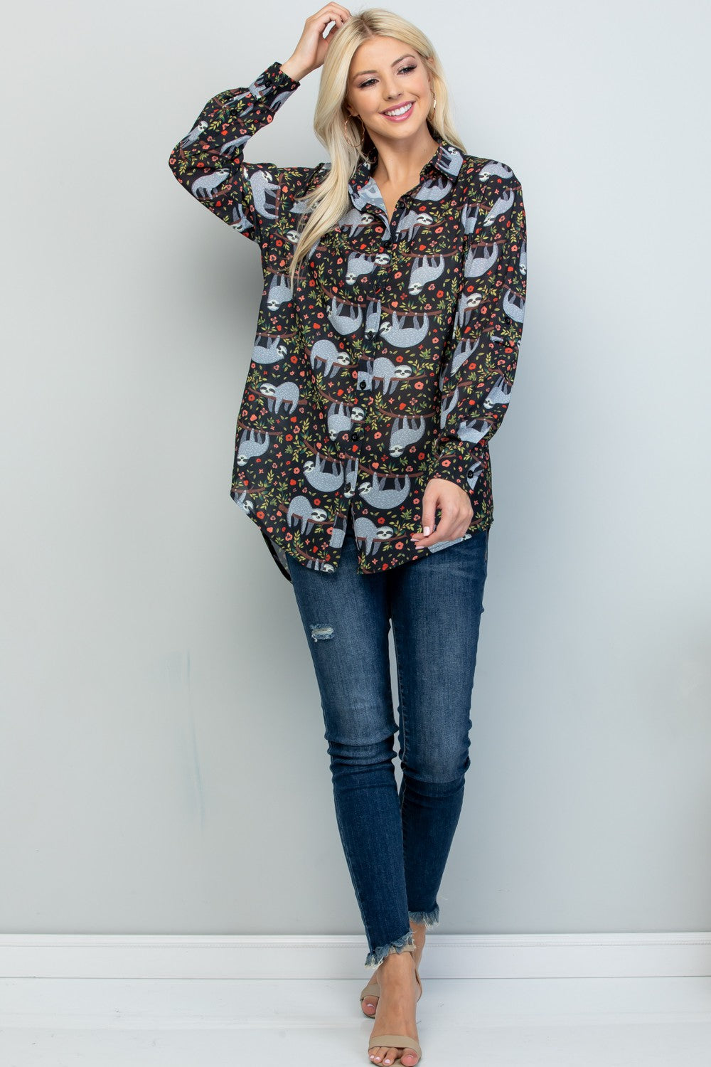 Sloth Print High Low Shirt