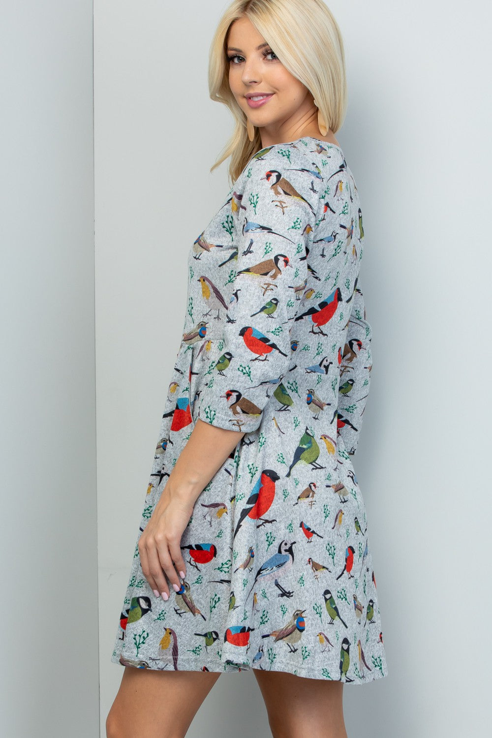 Bird Print Sweater Dress