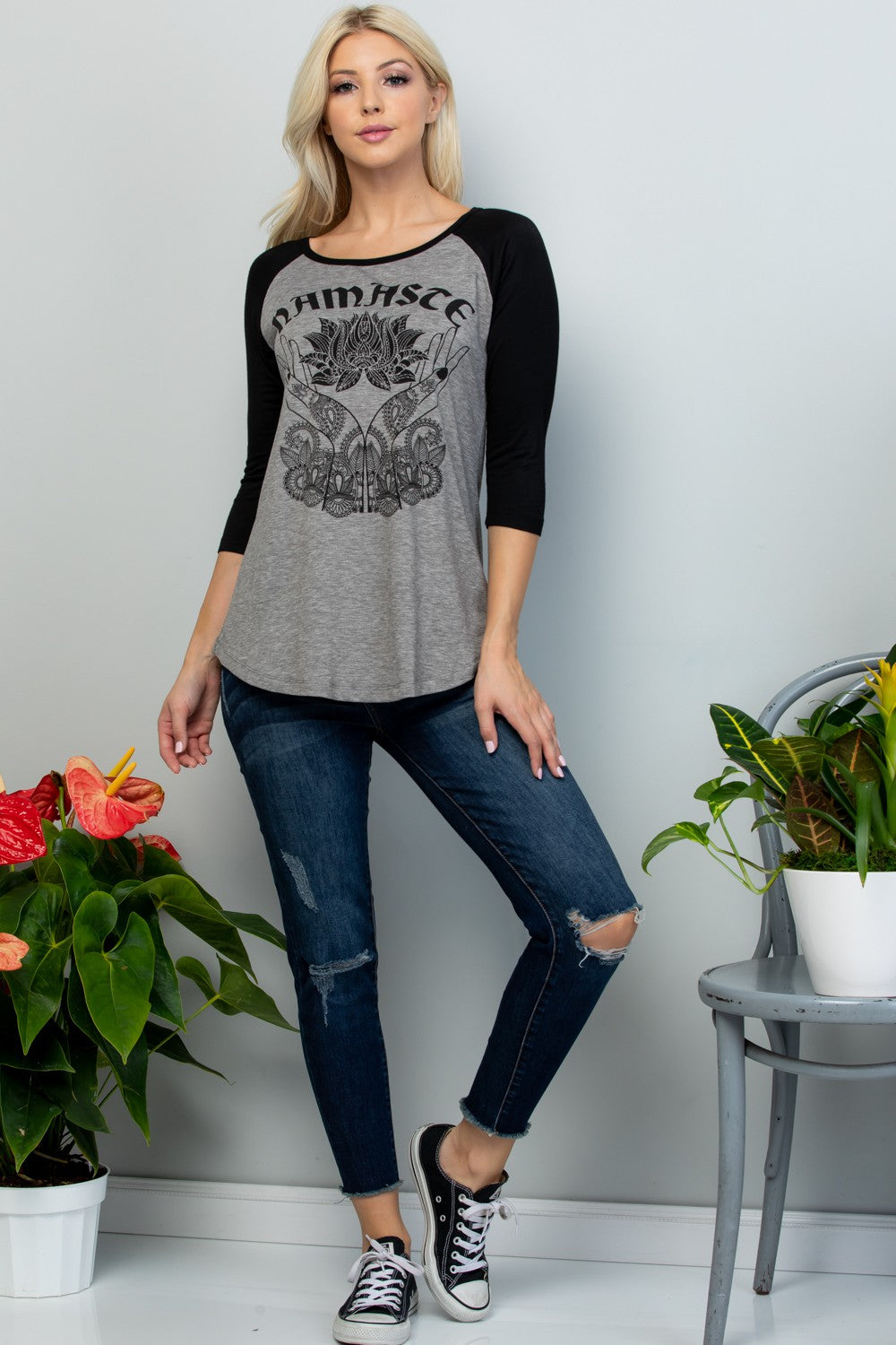 Namaste With Lotus Raglan Shirt