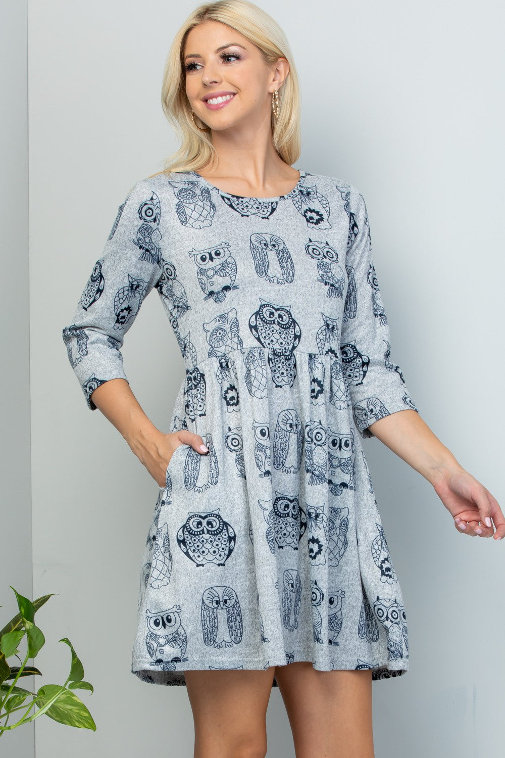 Owl Print Sweater Dress