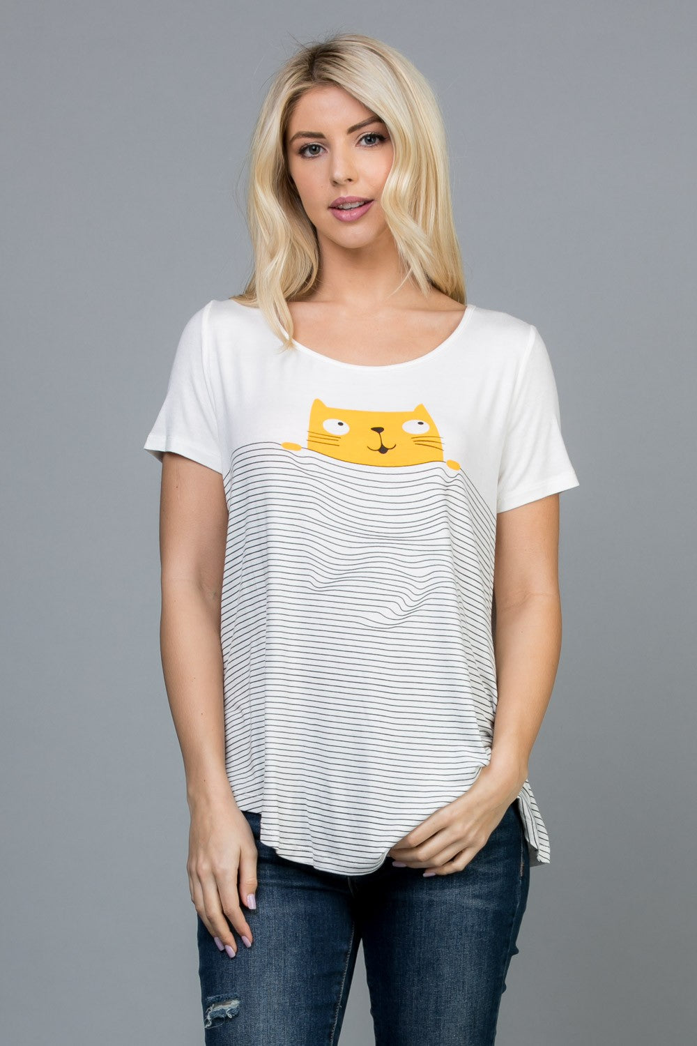 Cat With Stripe Short Sleeve T-Shirt