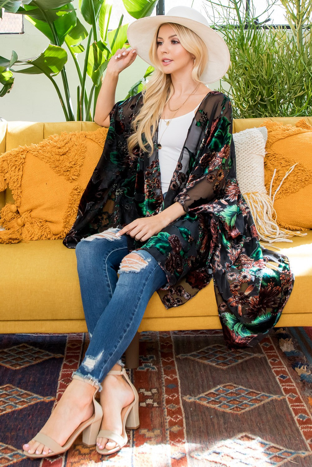 Floral Burnout Velvet Kimono