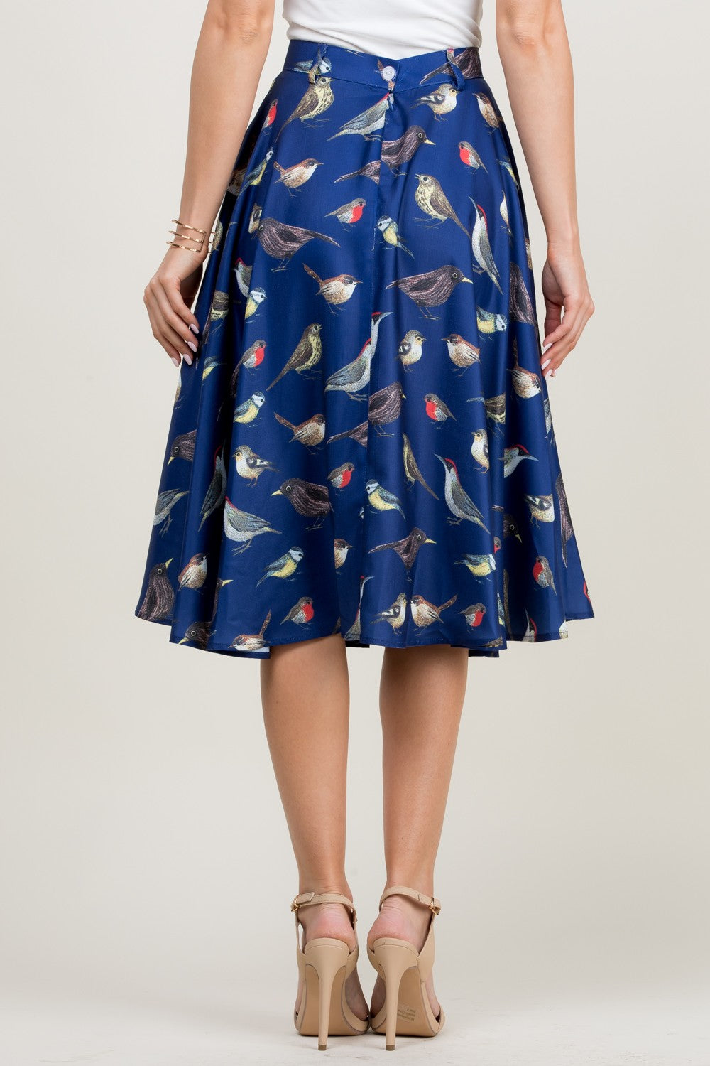 Bird Print Blue Swing Skirt