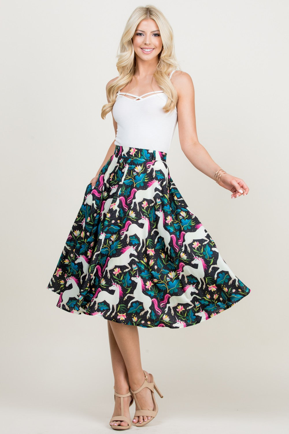 Unicorn Print Swing Skirt