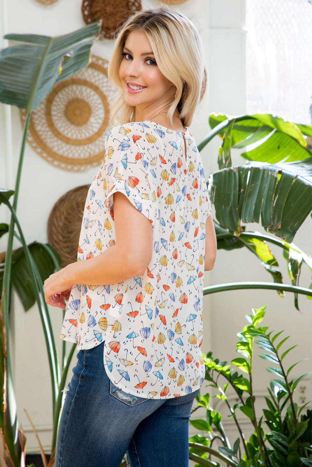 Umbrella Print Short Sleeve Top