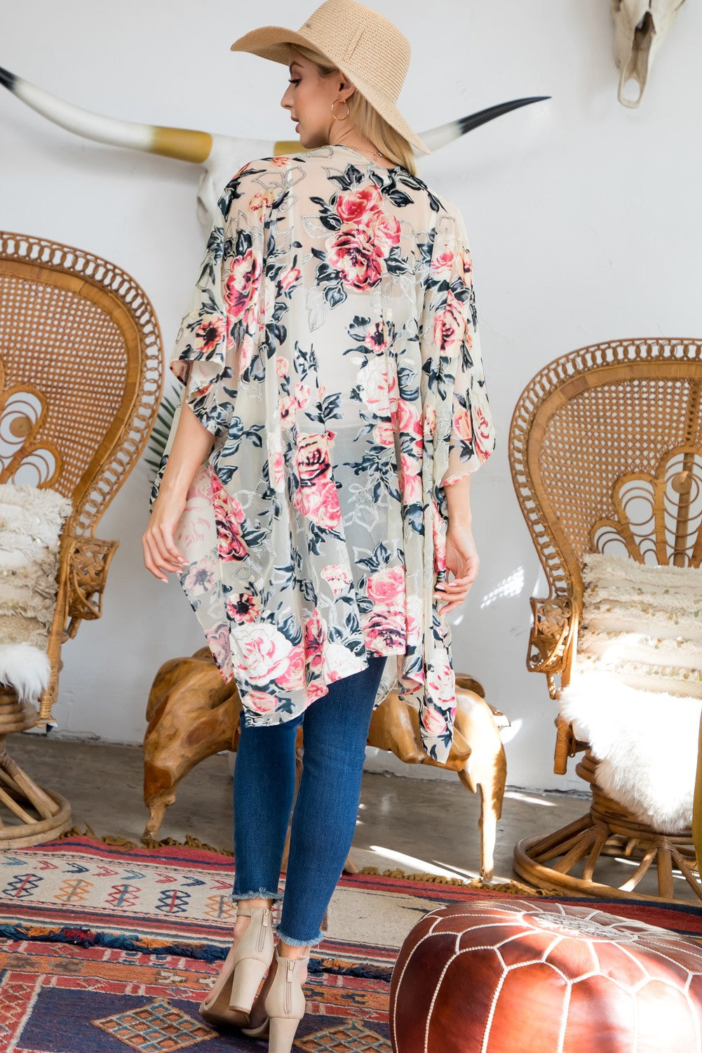 Rose Print Velvet Kimono