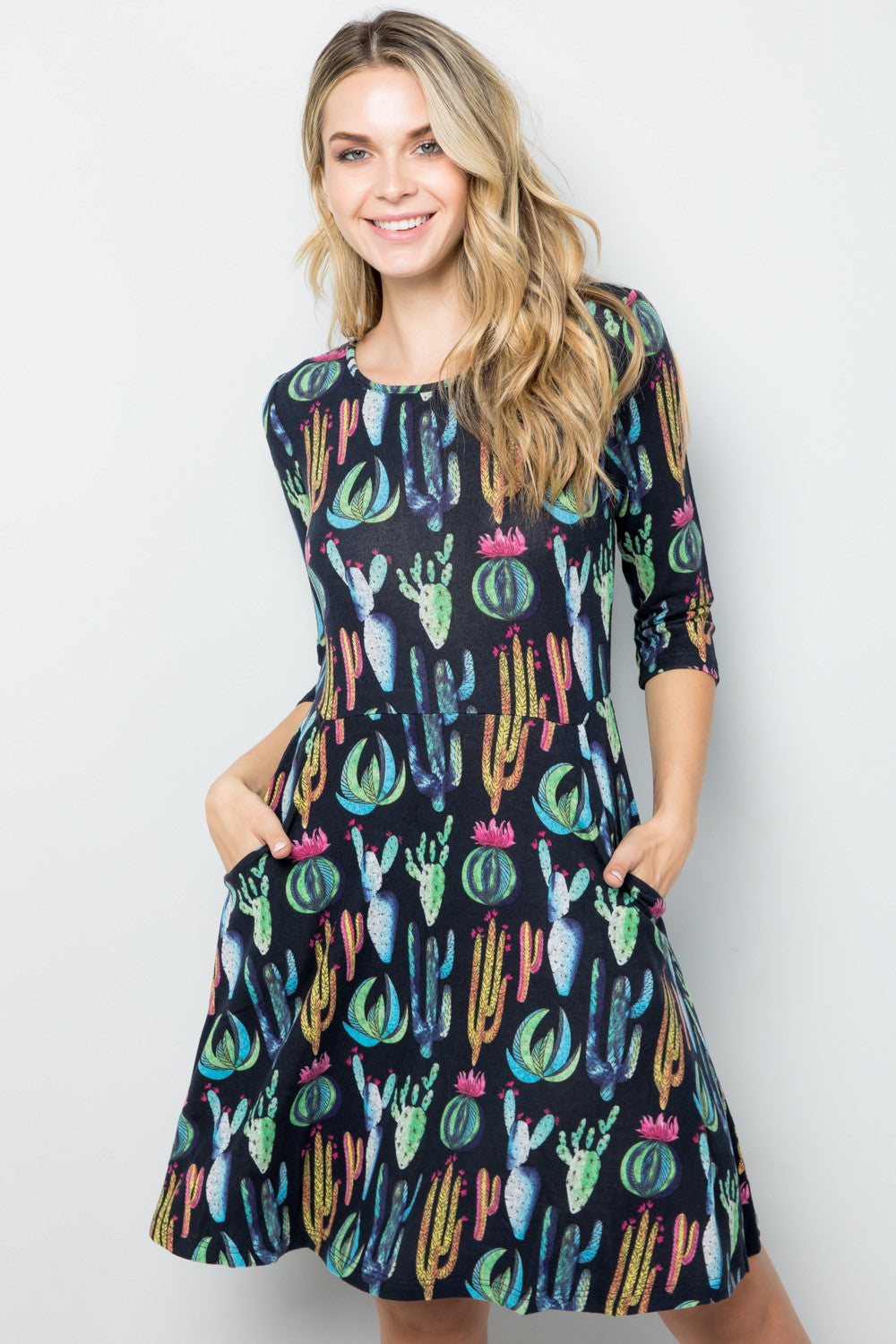Cactus Print Sweater Dress