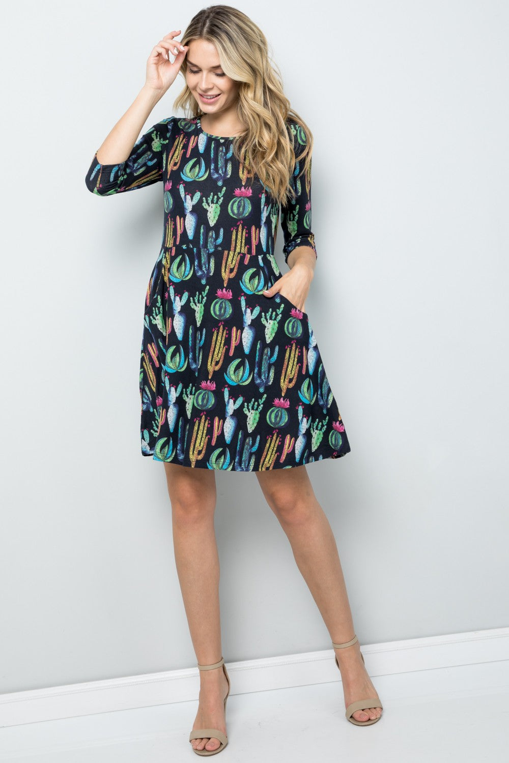 Cactus Print Sweater Dress