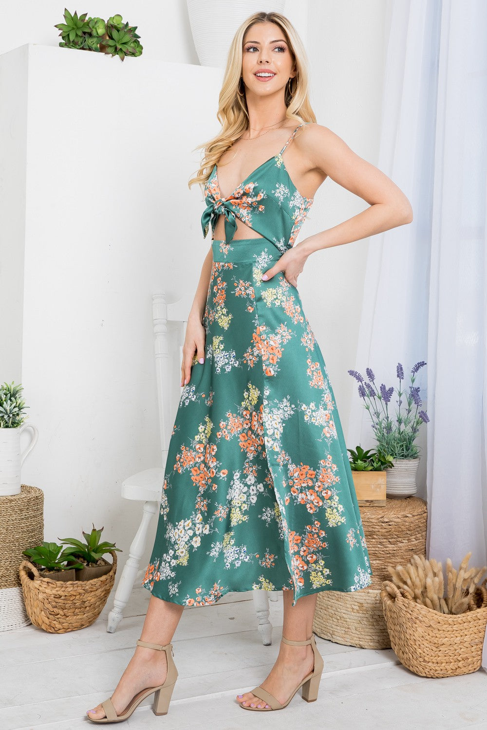 Floral Cutout Dress With Thigh Side Split