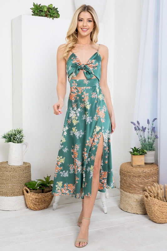 Floral Cutout Dress With Thigh Side Split