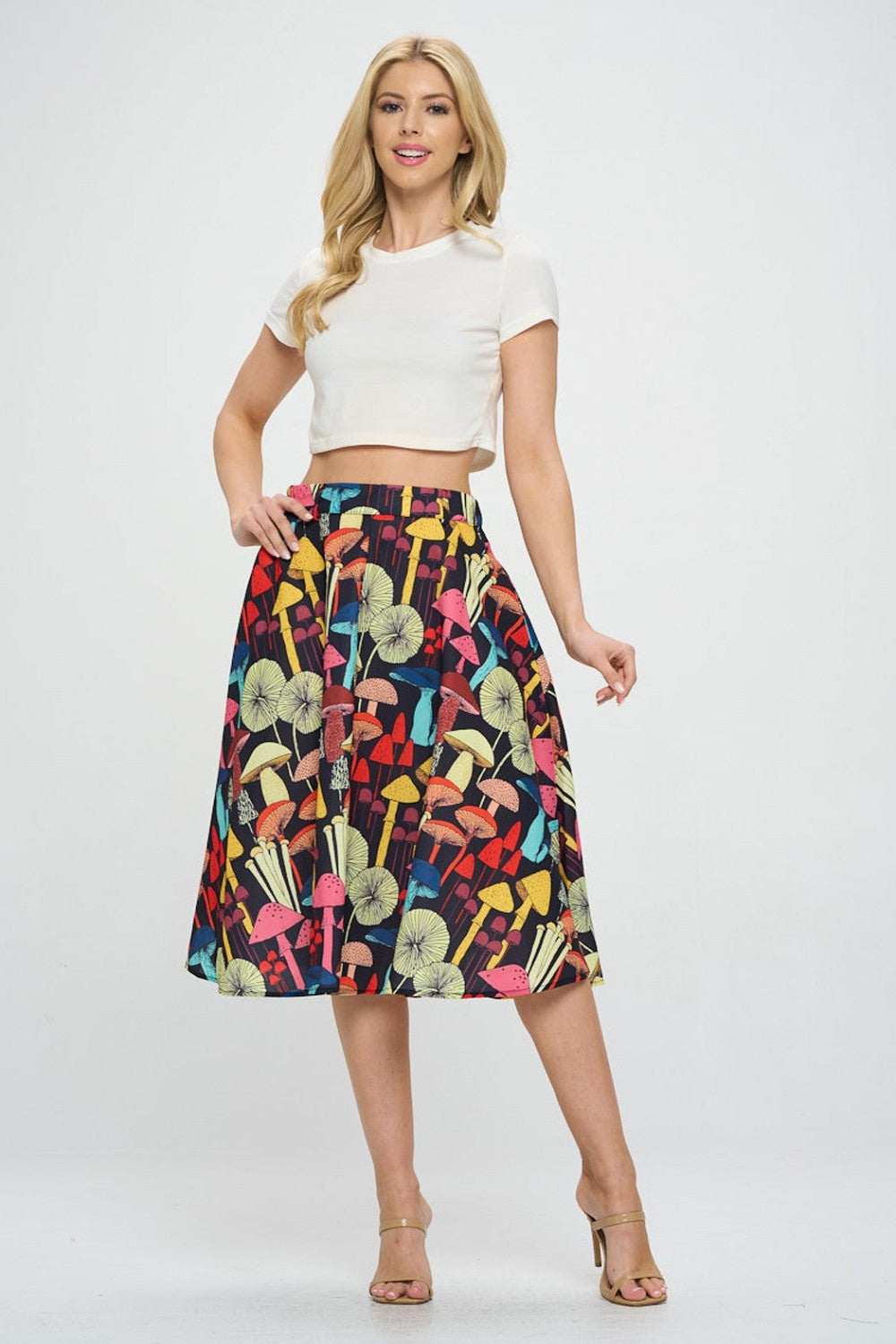 Mushroom Print Swing Skirt