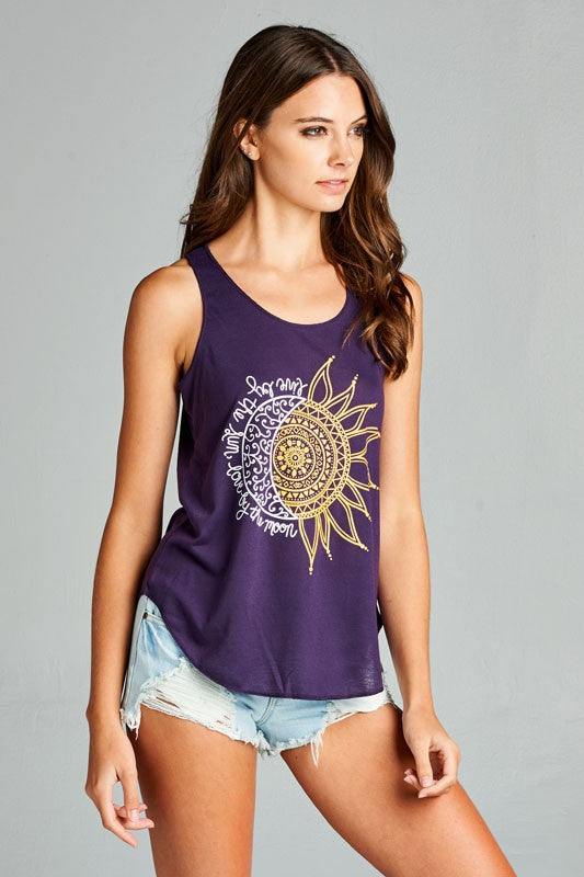 Henna Half Sun & Moon Graphic Tanktop (V-1779)