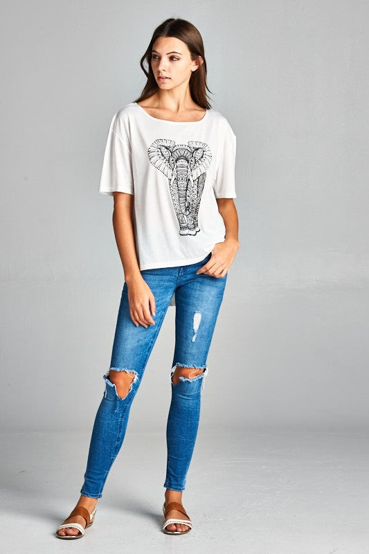 Elephant Print Flowy SS Top