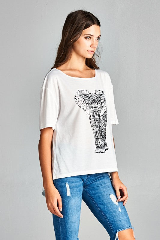 Elephant Print Flowy SS Top