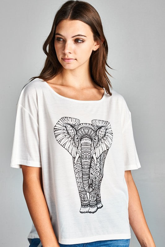 Elephant Print Flowy SS Top