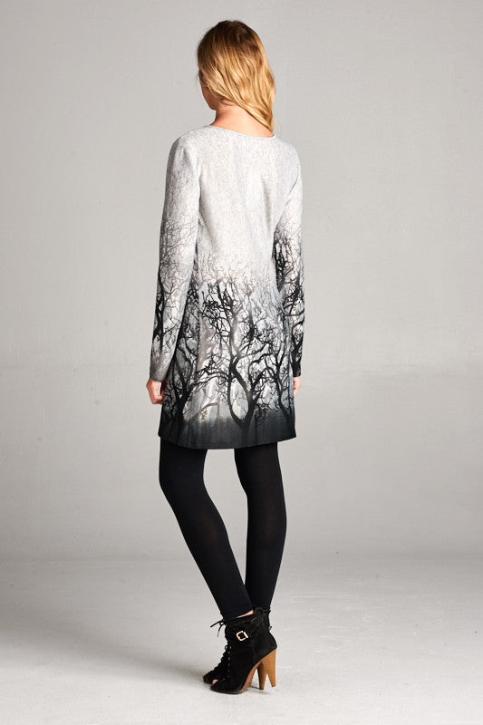Tree Brach Print Winter Tunic Dress