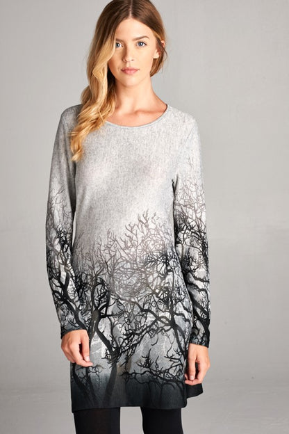 Tree Brach Print Winter Tunic Dress