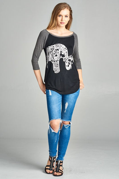 Abstract Elephant Print raglan shirt