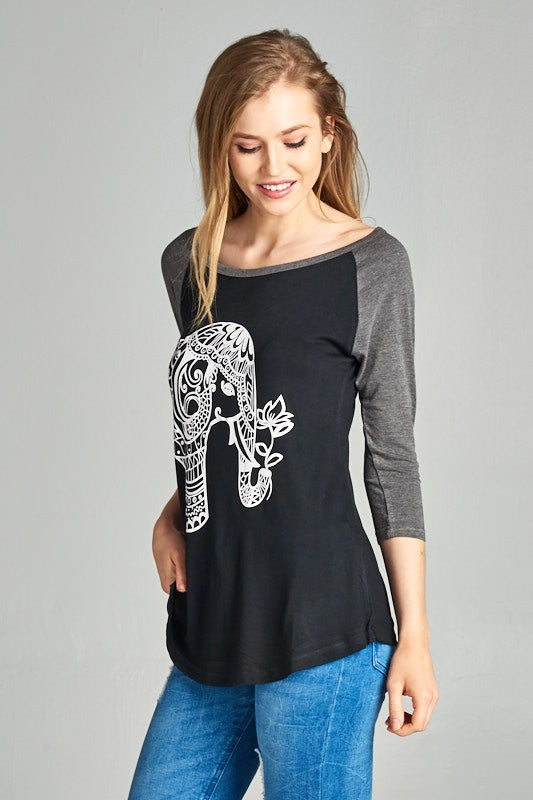 Abstract Elephant Print raglan shirt