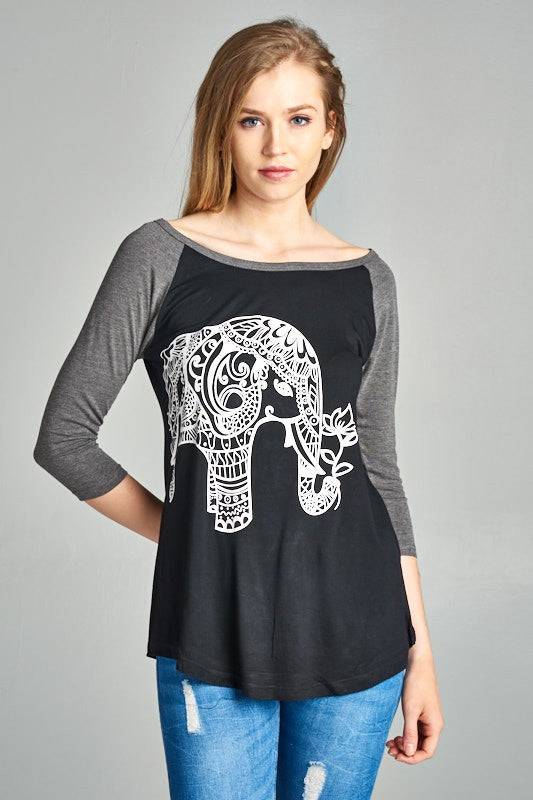 Abstract Elephant Print raglan shirt