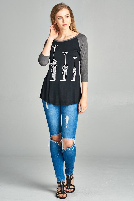 Three Giraffe Raglan Shirt