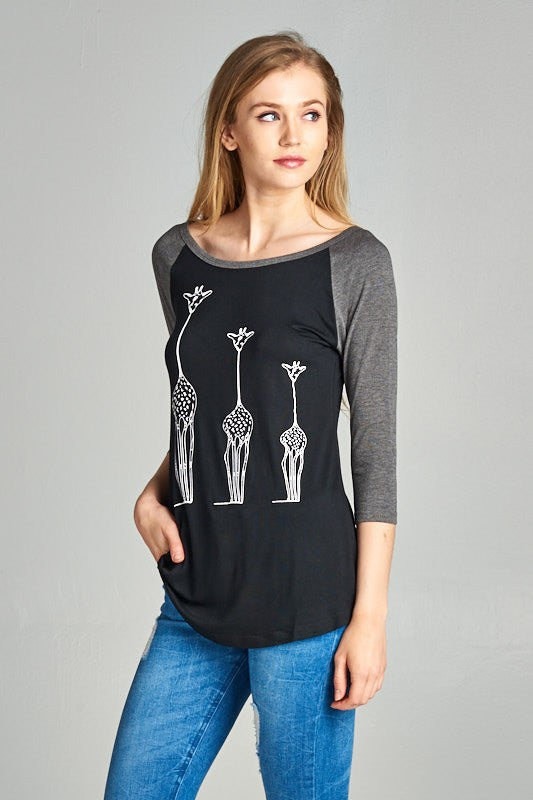 Three Giraffe Raglan Shirt