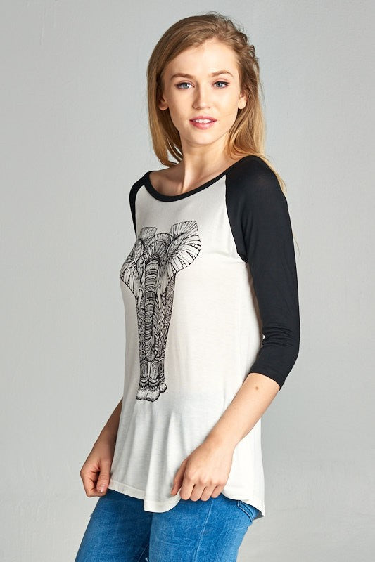 Artistic Elephant Print Raglan Shirt