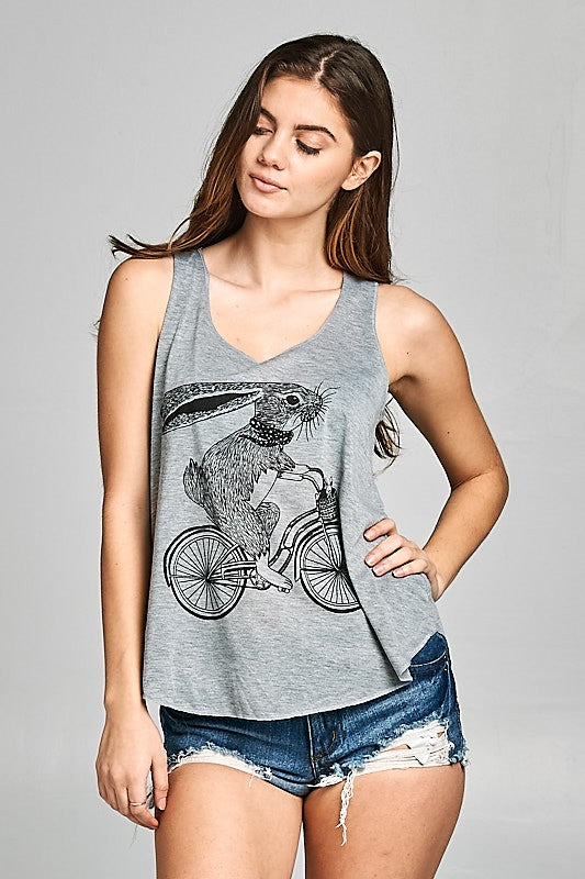 Bunny On The Bicycle Graphic Tanktop
