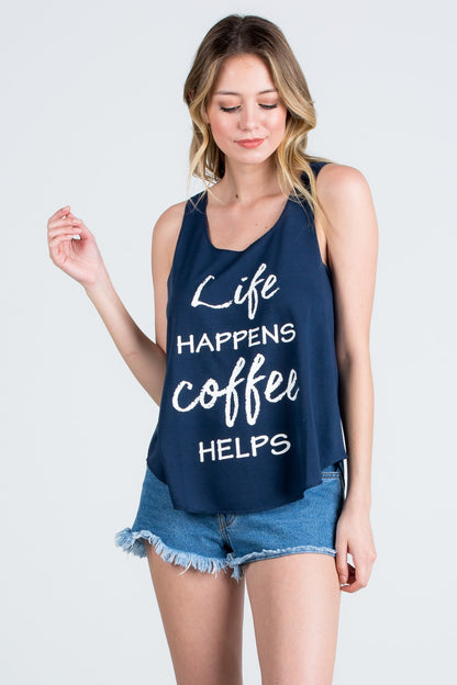 "Life Happens, Coffee Helps" Graphic Tanktop