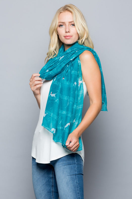 Musical Print Scarf in Teal