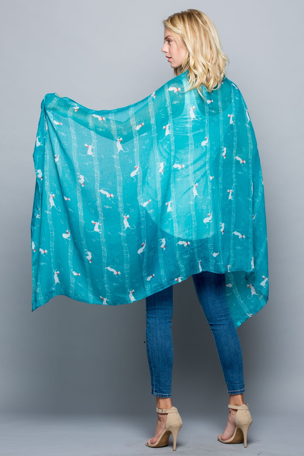 Musical Print Scarf in Teal