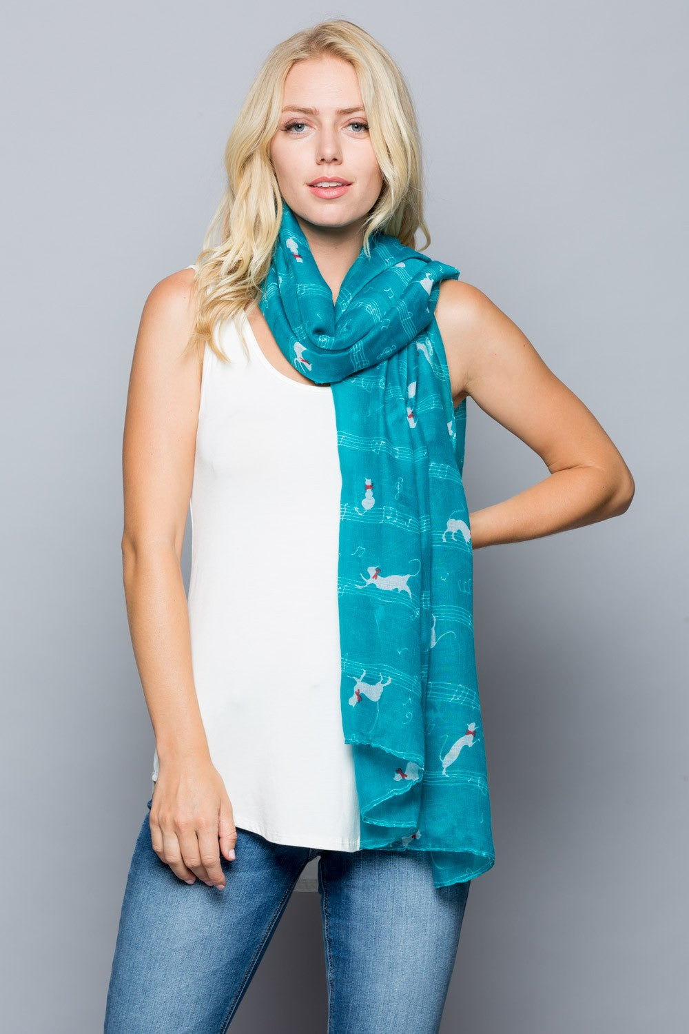 Musical Print Scarf in Teal