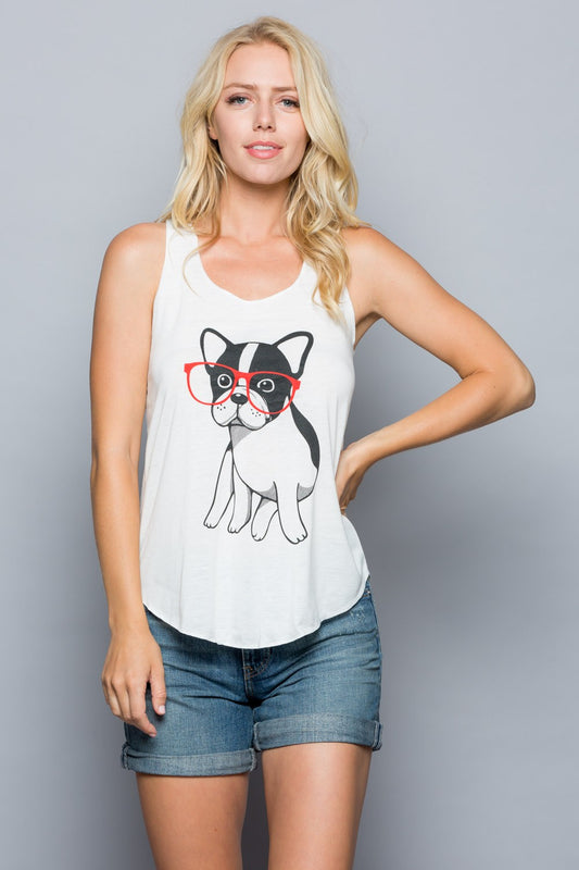 Dog With Glass Graphic Tanktop