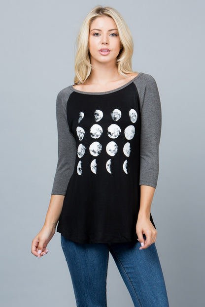 Phase Of Moon Print Raglan Shirt