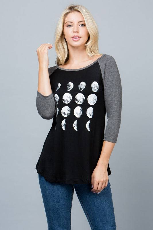Phase Of Moon Print Raglan Shirt